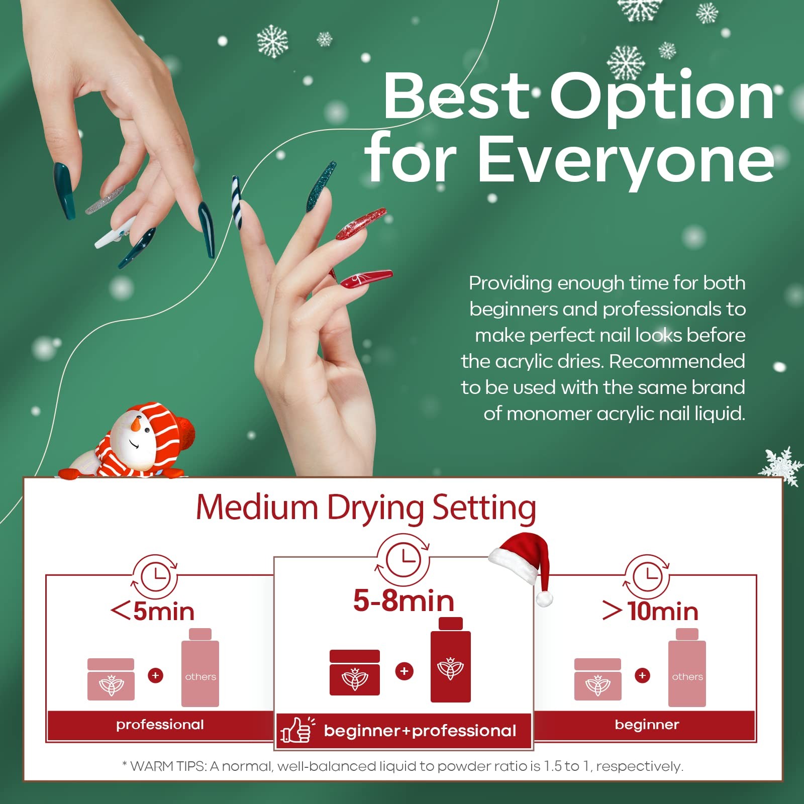 Christmas Colors Acrylic Powder Kit – 6 Colors Golden Glitter Yellow Green Da…