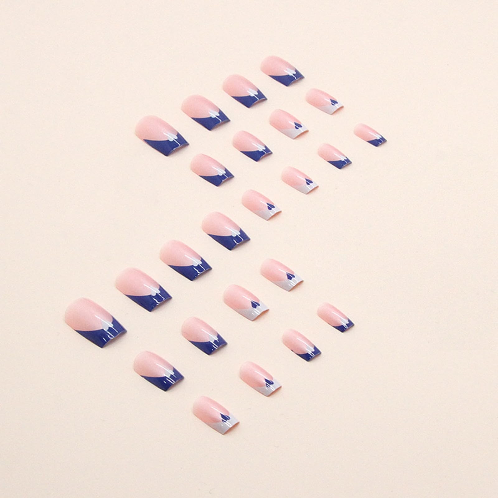 Press on Nails Short Medium Square Nails 24 Pcs, French Blue White Fake Nails…