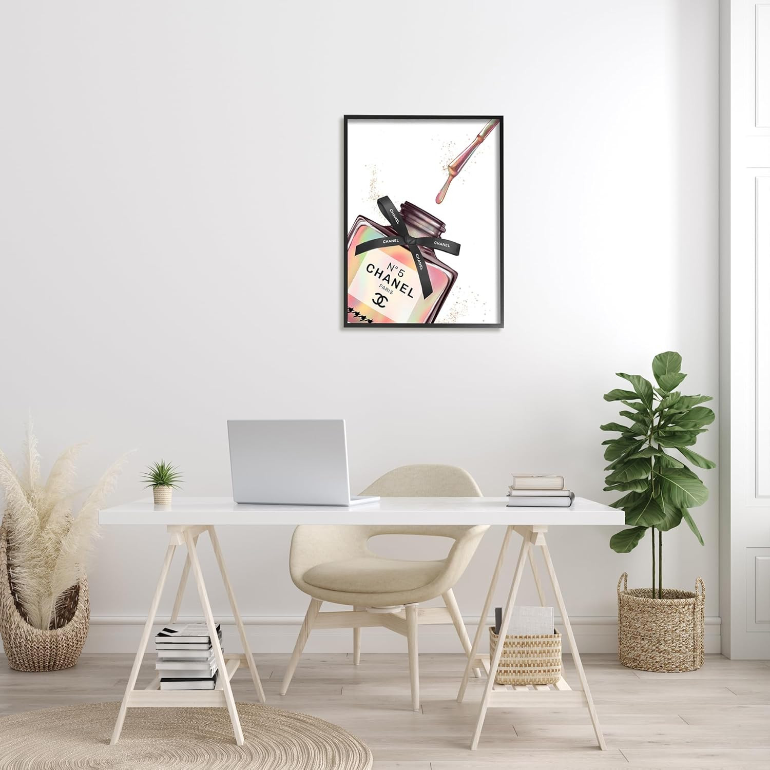 ‘Makeup Nail Polish Brush Rainbow Drip’, Framed Giclee Art, Black, 24 X 30 Inche