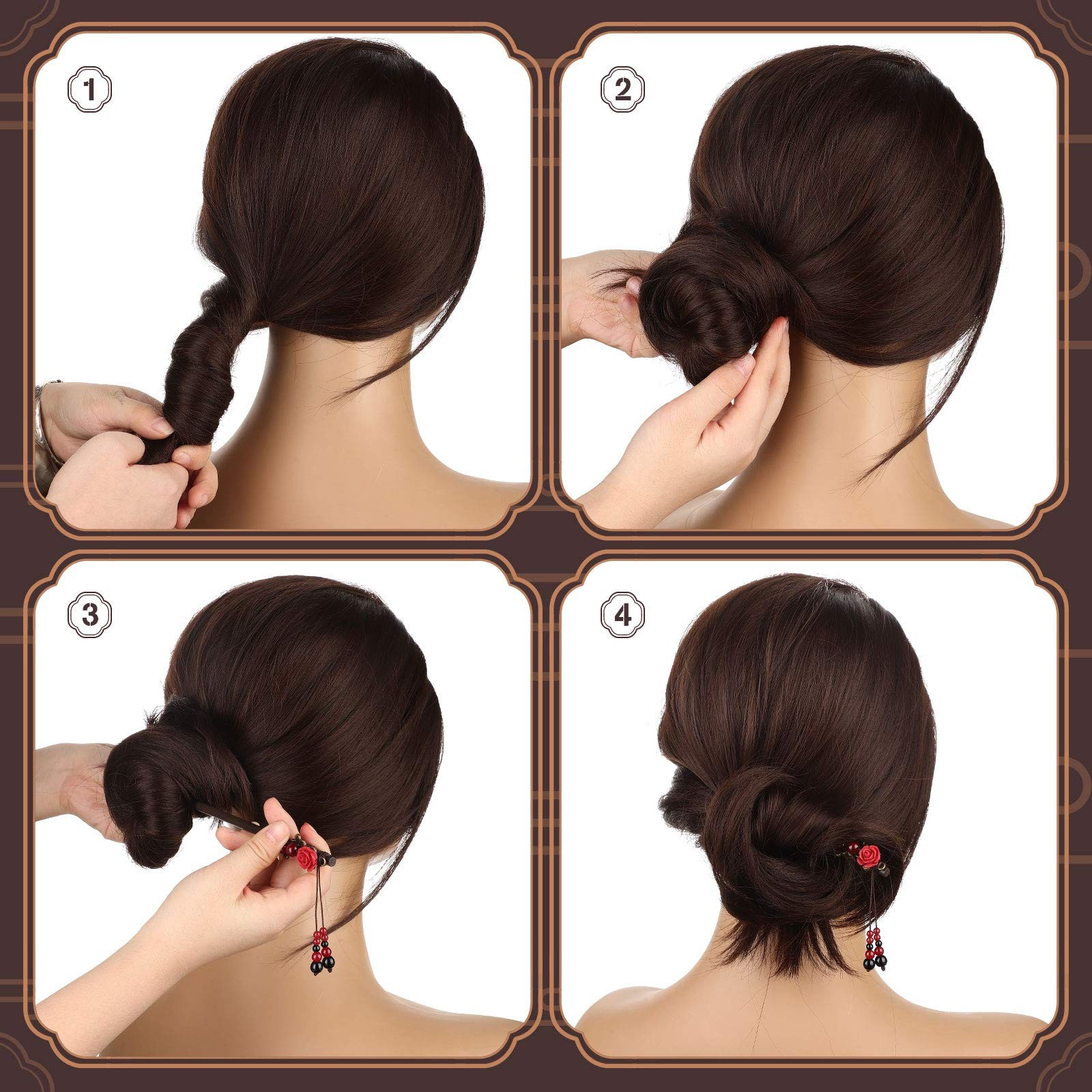 WILLBOND 2 Pieces Chinese Wooden Hair 1 Count (Pack of 1), Classic Style