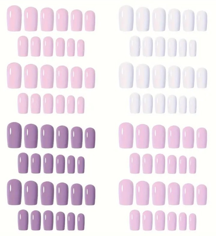 96 PCs Press On Nails Mixed Tones Lavender Pastel & Nude, Reusable Easy To Apply