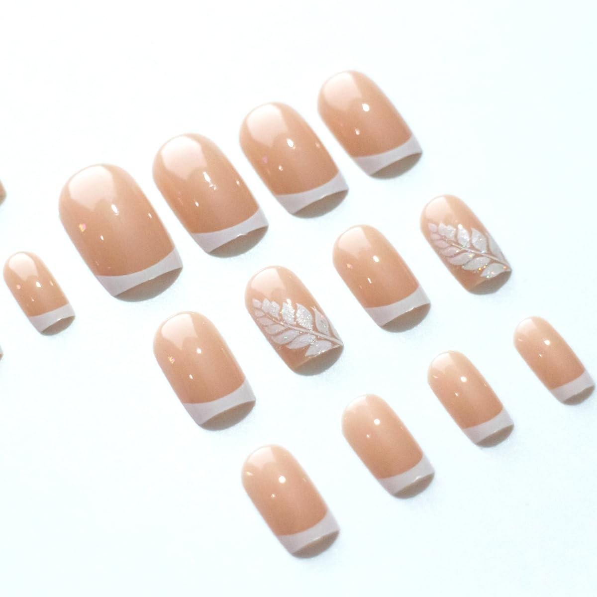 White French Tip Press on Nails Medium Square Fake Nails Press On Nails Kit w…