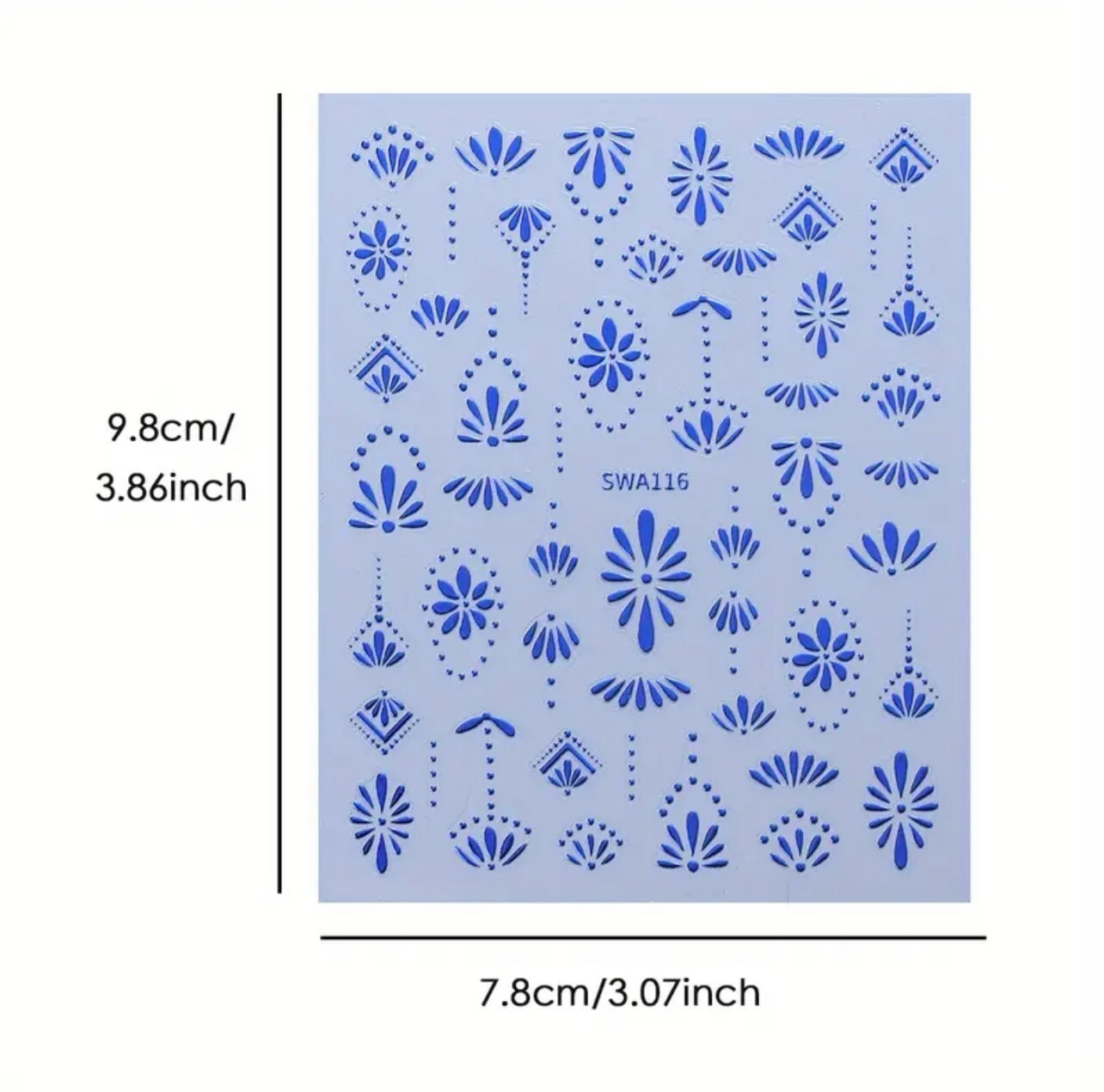 3D Nail Art Stickers Metallic Bohemian Floral Blue Gold Silver Boho DIY (SWA116)