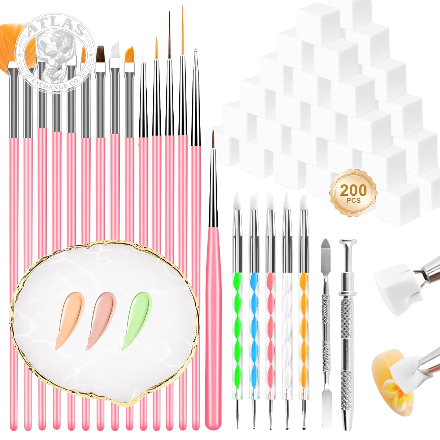 YOOVR Nail Art Tools, 200Pcs Nail Sponges for Ombre and Nail Art Brushes Set, Na