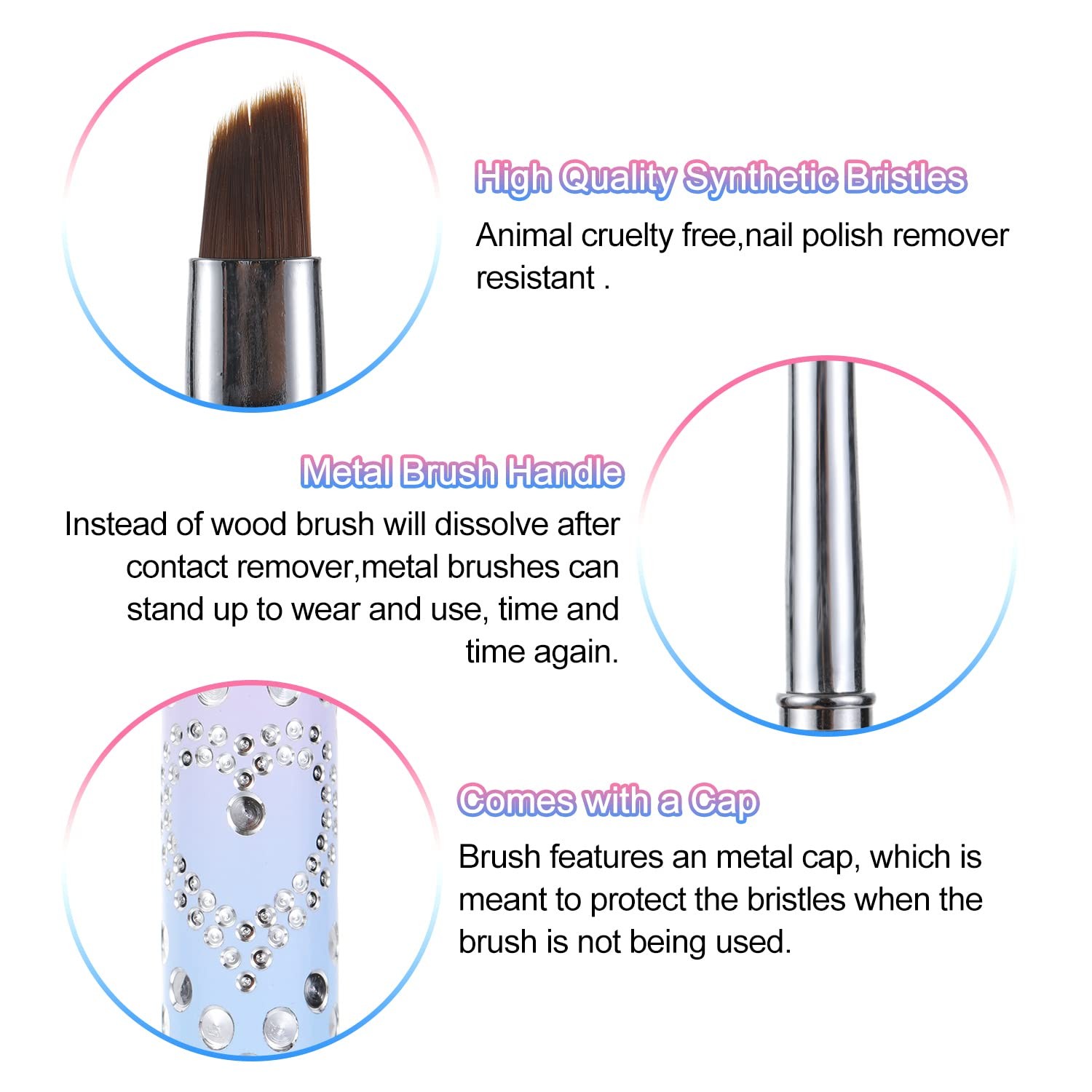 INENK Nail Art Clean Up Brushes 2 Pcs Round Angled