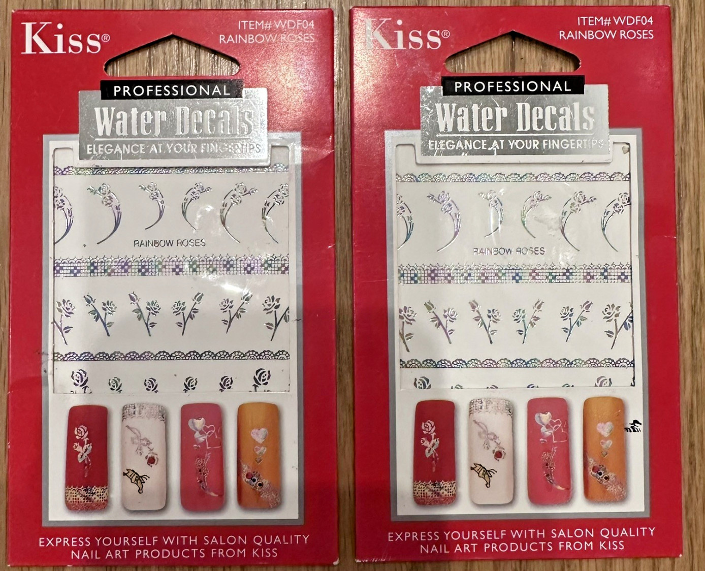(2) Vintage Kiss Nail Water Decals Designs Butterfly Hearts Roses 90s 