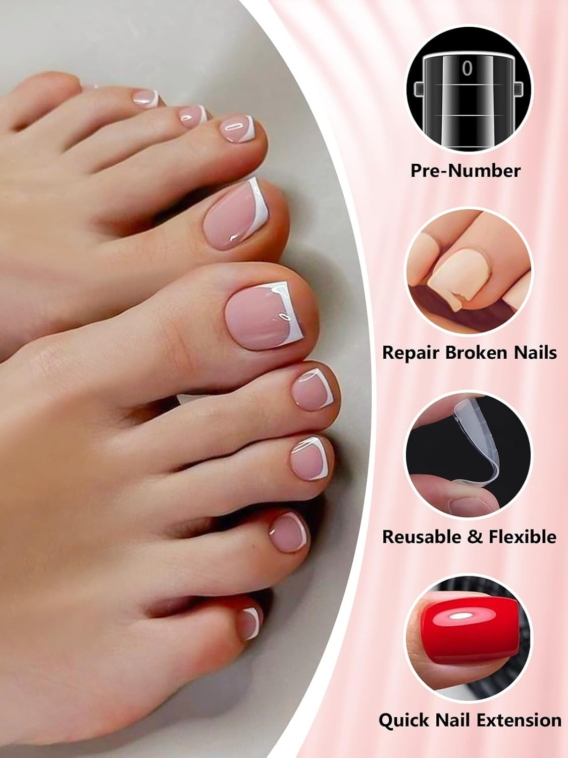 240 Pcs Poly Gel Toe Nail Form Kit – Reusable Dual Toe Molds for Acrylic Extens