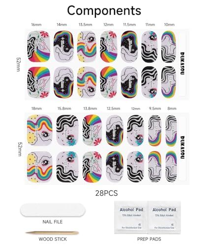 Semi Cured Gel Nail Strips, 28 Pcs UV Gel Nail Stickers, Long Lasting Gel Nail