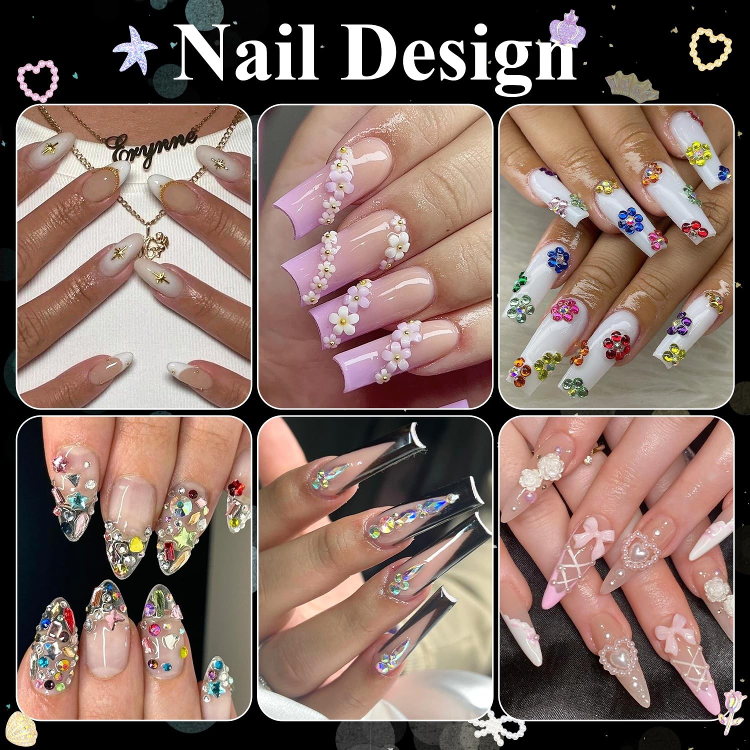 8 Boxes Nail Charms and Gems for Manicure, Flat Pearls Nail Flowers Nail Rhin…