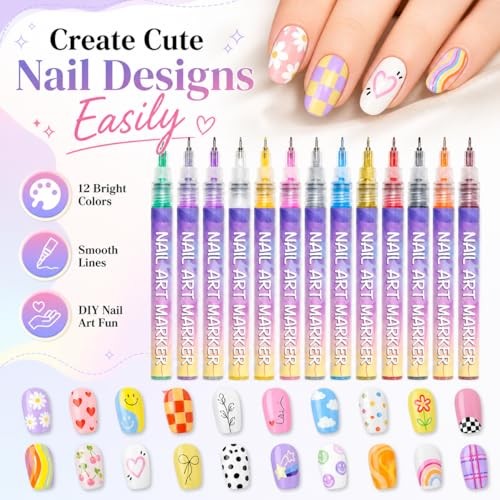 DIY Graffiti Nail Art Pens, Water-Based Nail Design Markers, TYPE1:12 COLORS