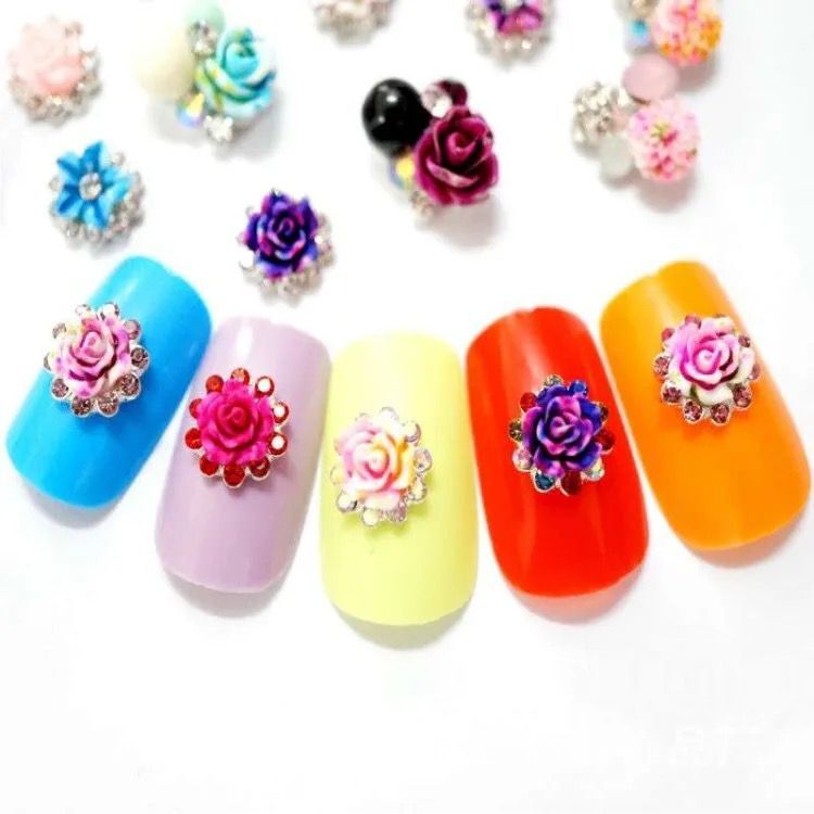 RESIN FLOWERS CRYSTAL RHINESTONES NAIL ART DECORATION 3D CHARM GEMS ACRYLIC STUD