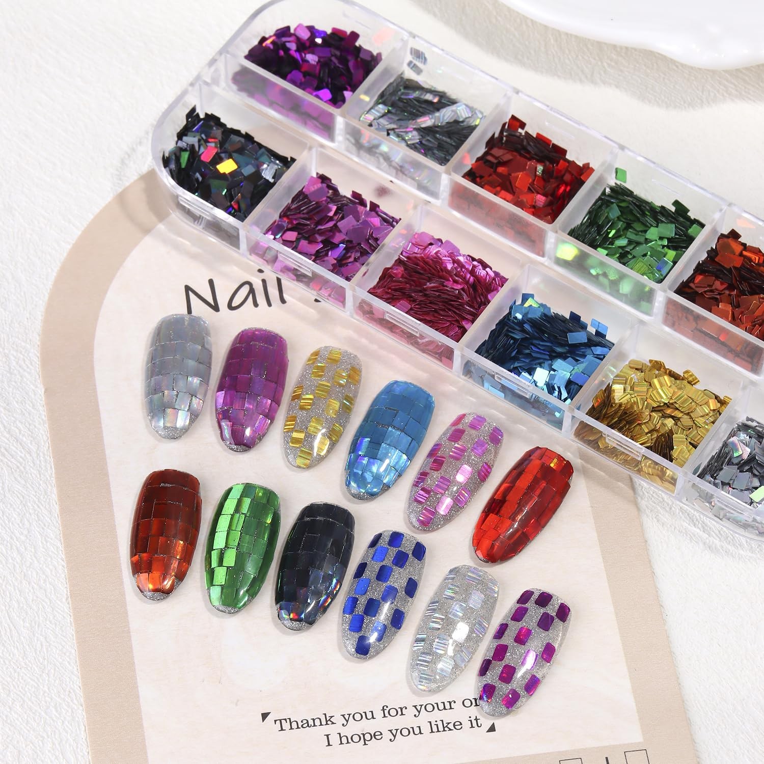 Laser Square Glitter Nail Art Sequins, 12 Colors Rectangle Shape Holographic …