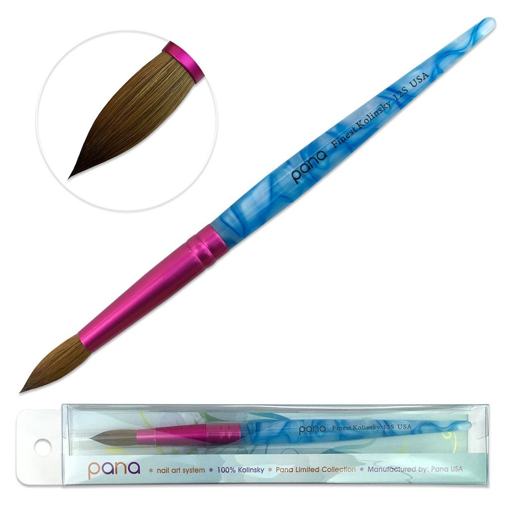 Size 12 Round Acrylic Nail Brush White Swirl Blue Kolinsky Hair Salon Grade