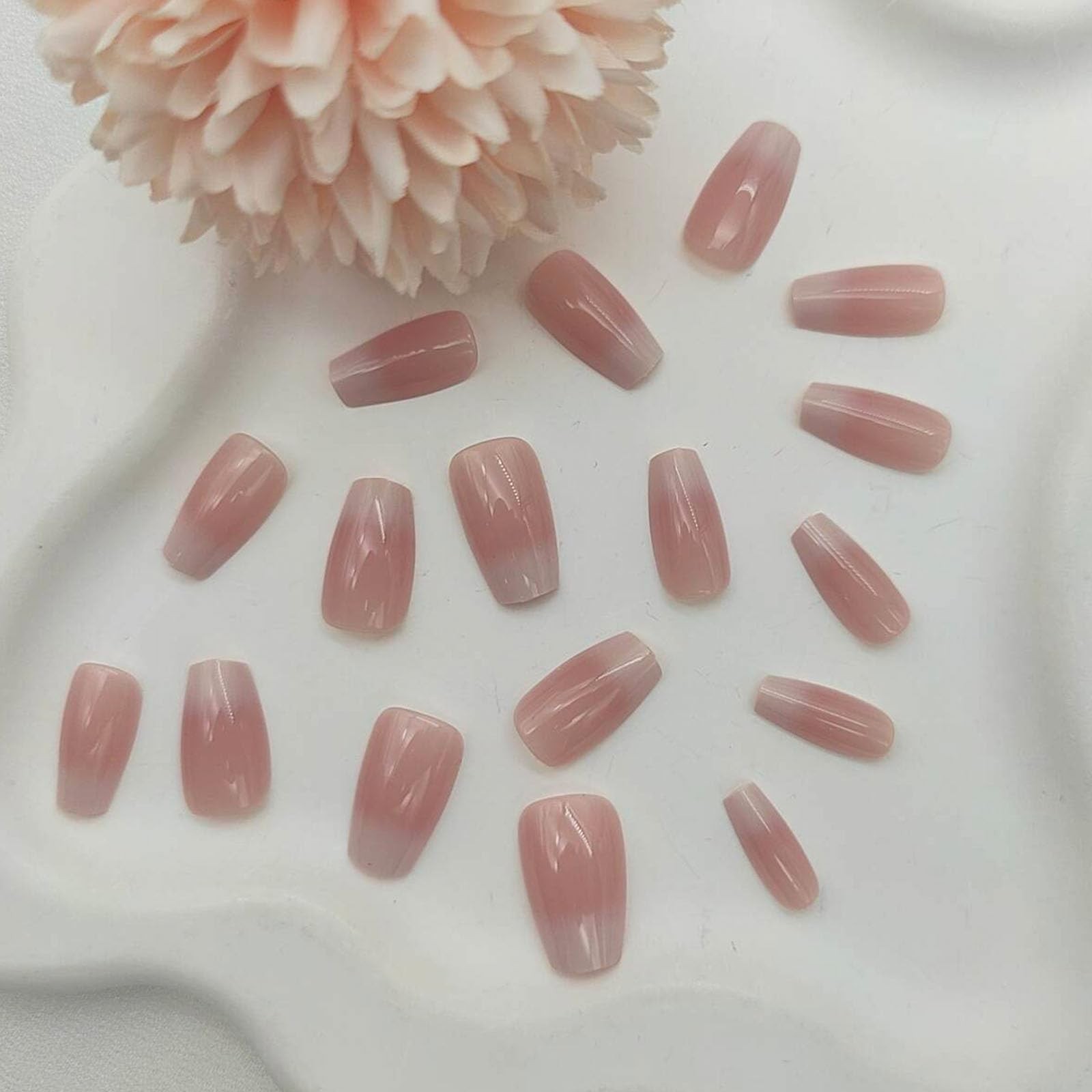Gradient Press on Nails Short Coffin Fake Nails with Ombre Glossy Designs Nails