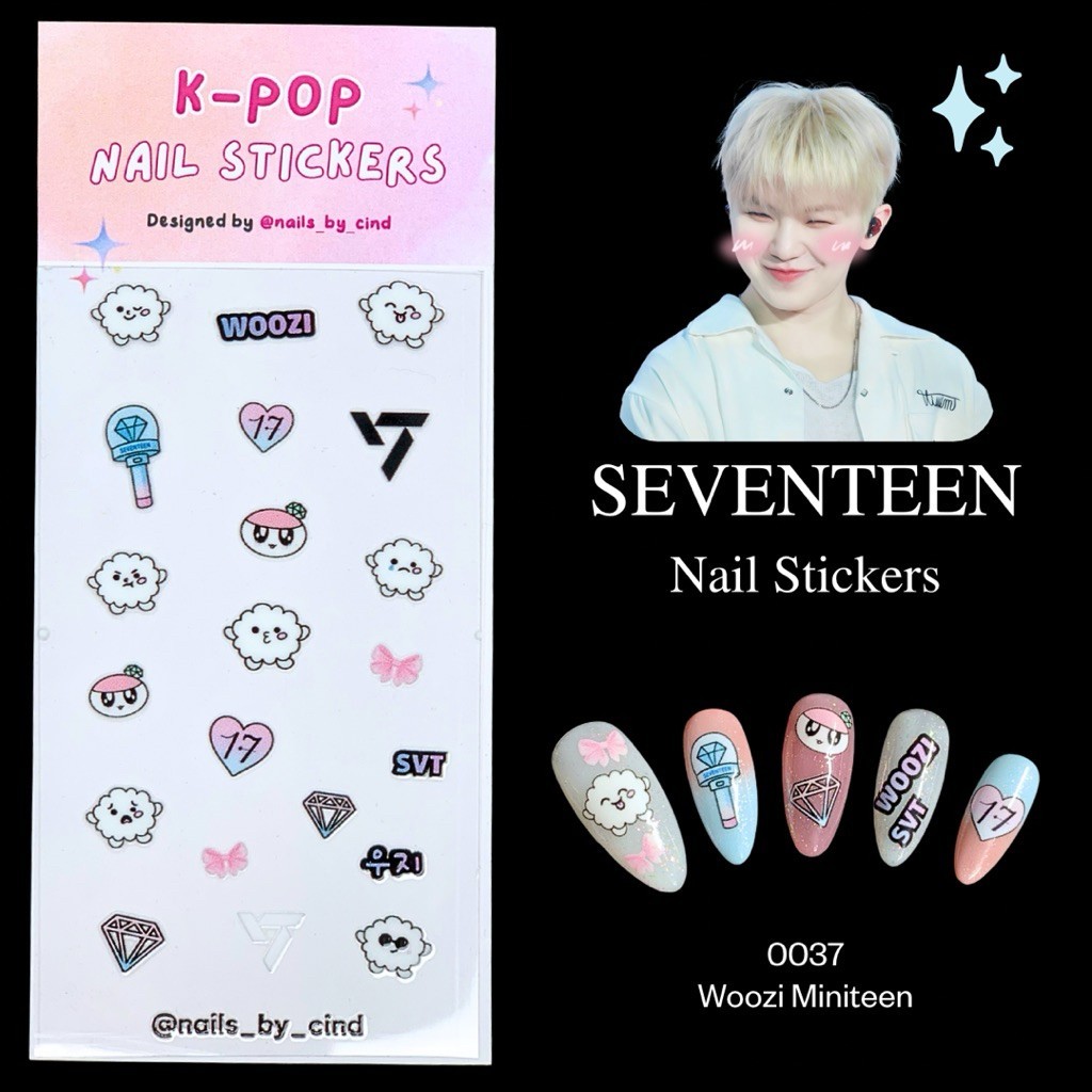 SEVENTEEN 17 KPOP NAIL STICKER FAN MADE KOREA DINO SCOUPS HOSHI DK THE 8 I Z10