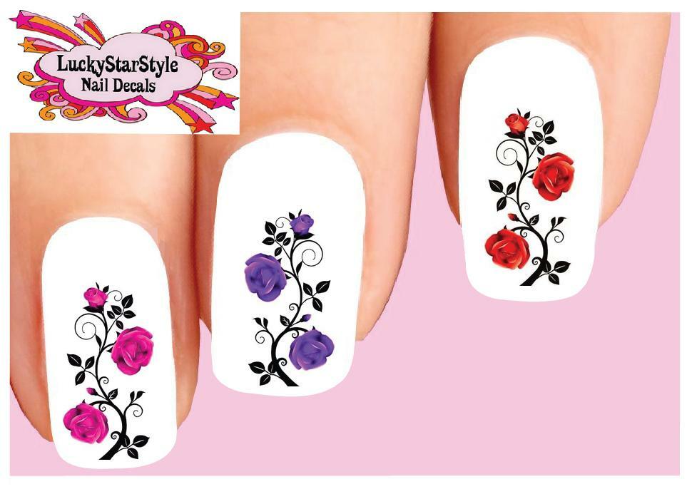 Waterslide Rose Nail Decals Set of 20 – Roses with Vines Assorted