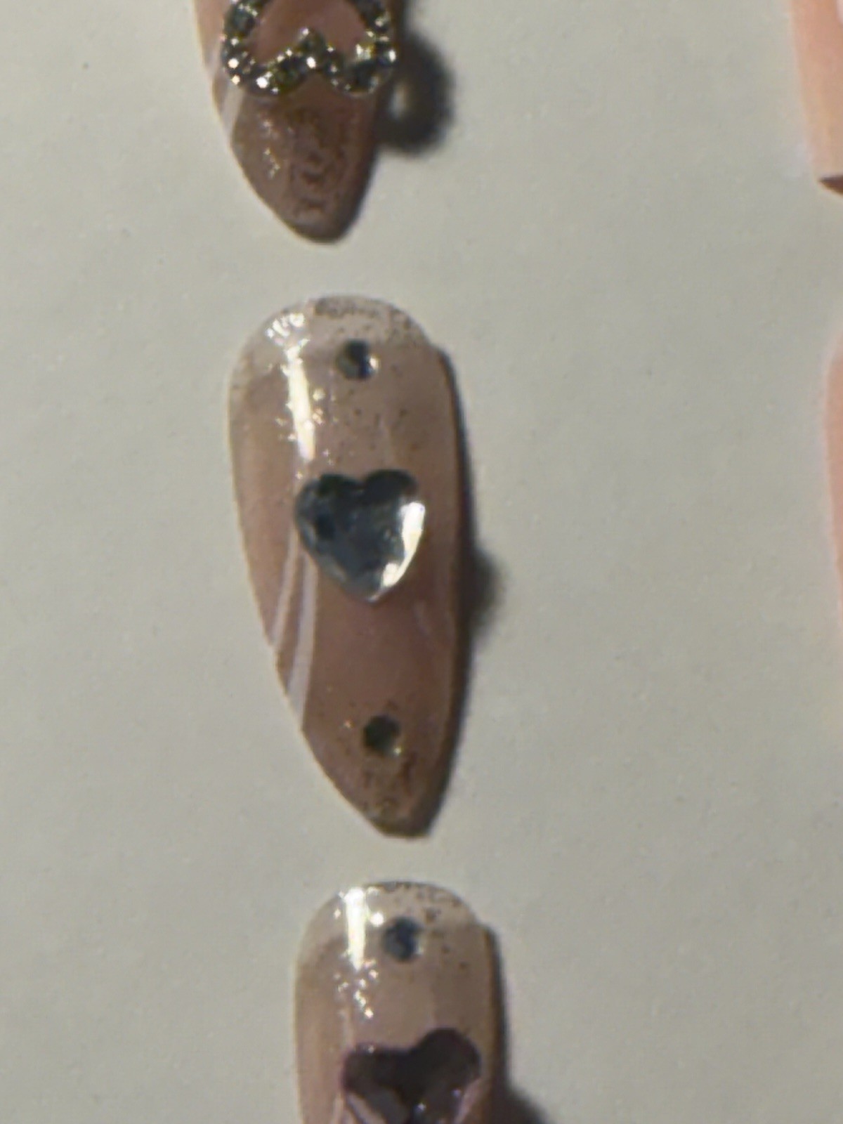3-Pack Press-On Nails with Nail Charms – Nude, Heart, and Swirl Designs | 3D Nai