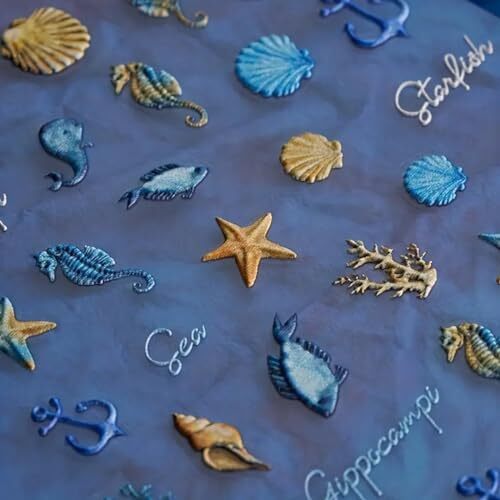 5D Embossed Seashell Starfish Nail Art Stickers Self Adhesive Marine Life Nail