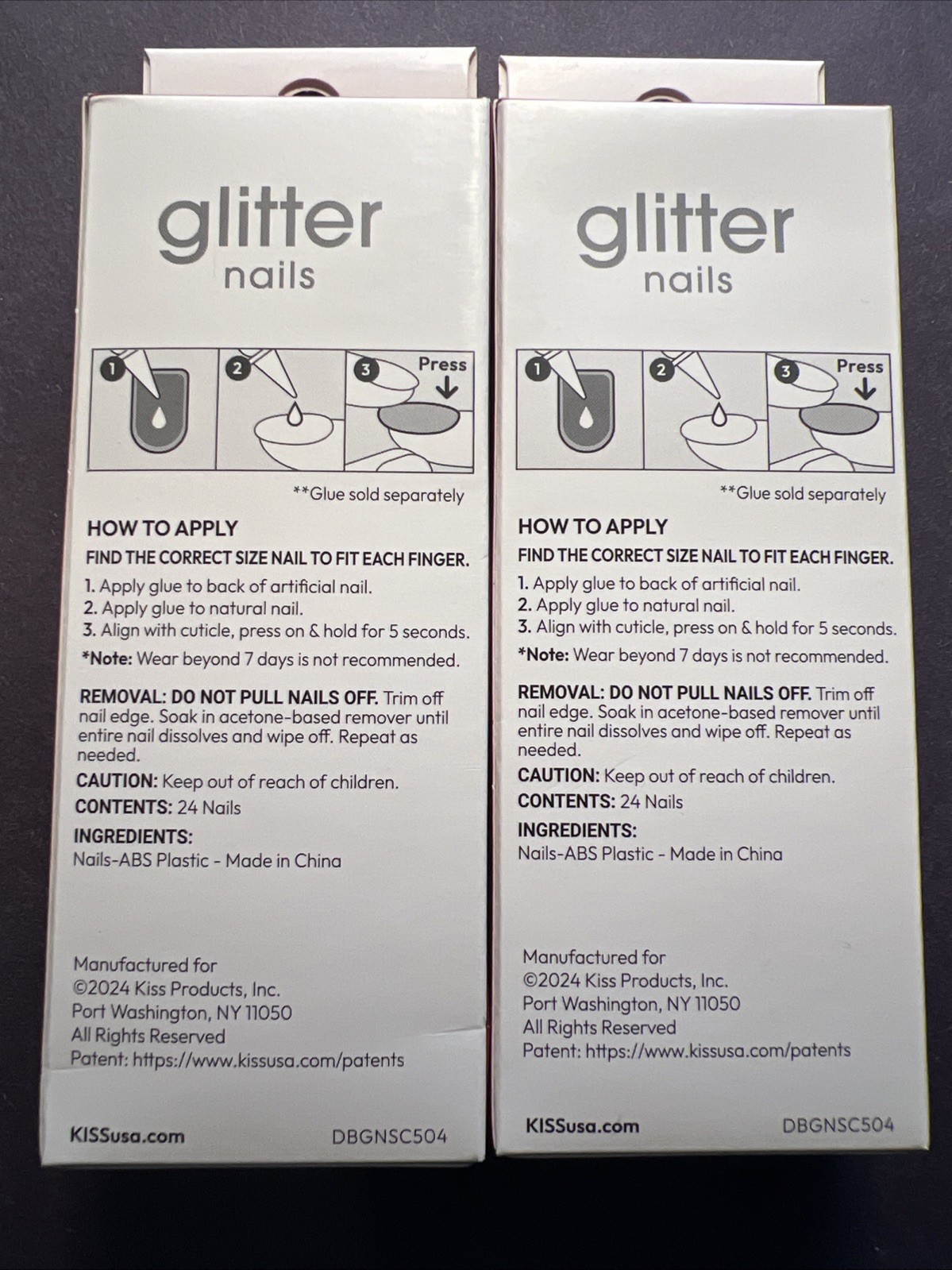 2x~Kiss~Glitter Nails Ready To Wear~Purple & Black Metallic Square~Glue On Nail