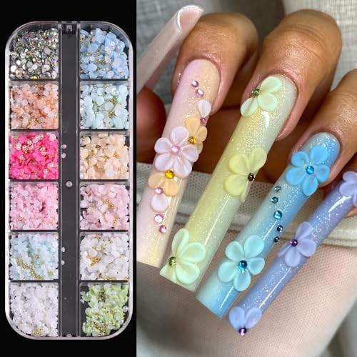 3D Flower Nail Charms, Colorful Acrylic Flower Petals Floral Colorful Petals