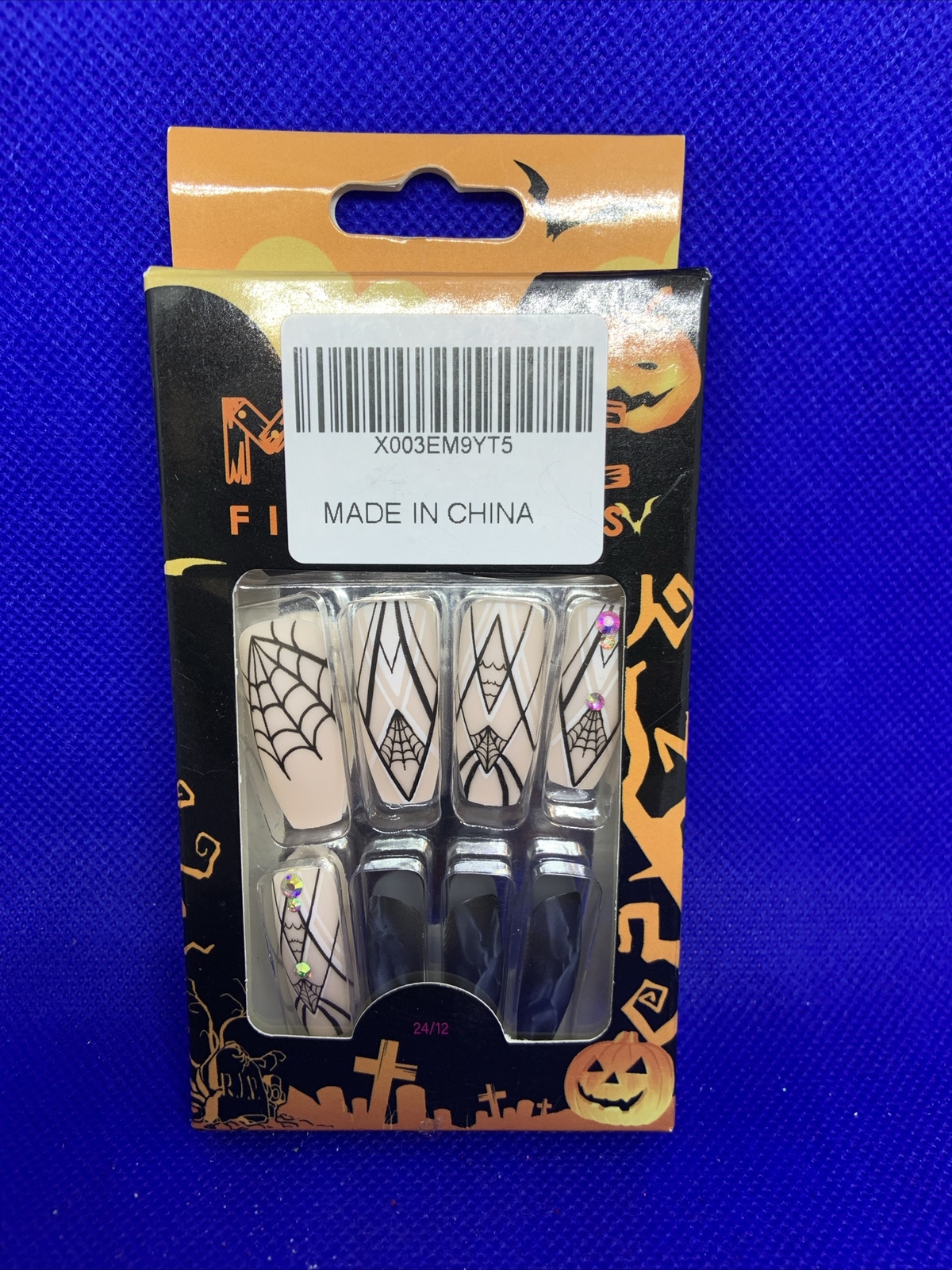 Halloween Press On Nails.Spiderweb, Ombre, Jewels.NIB.24 Pack