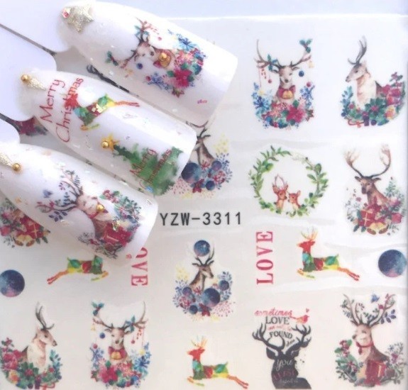 Christmas Nail Art Water Decals: Santa, Snowman, Reindeer(Group 2)