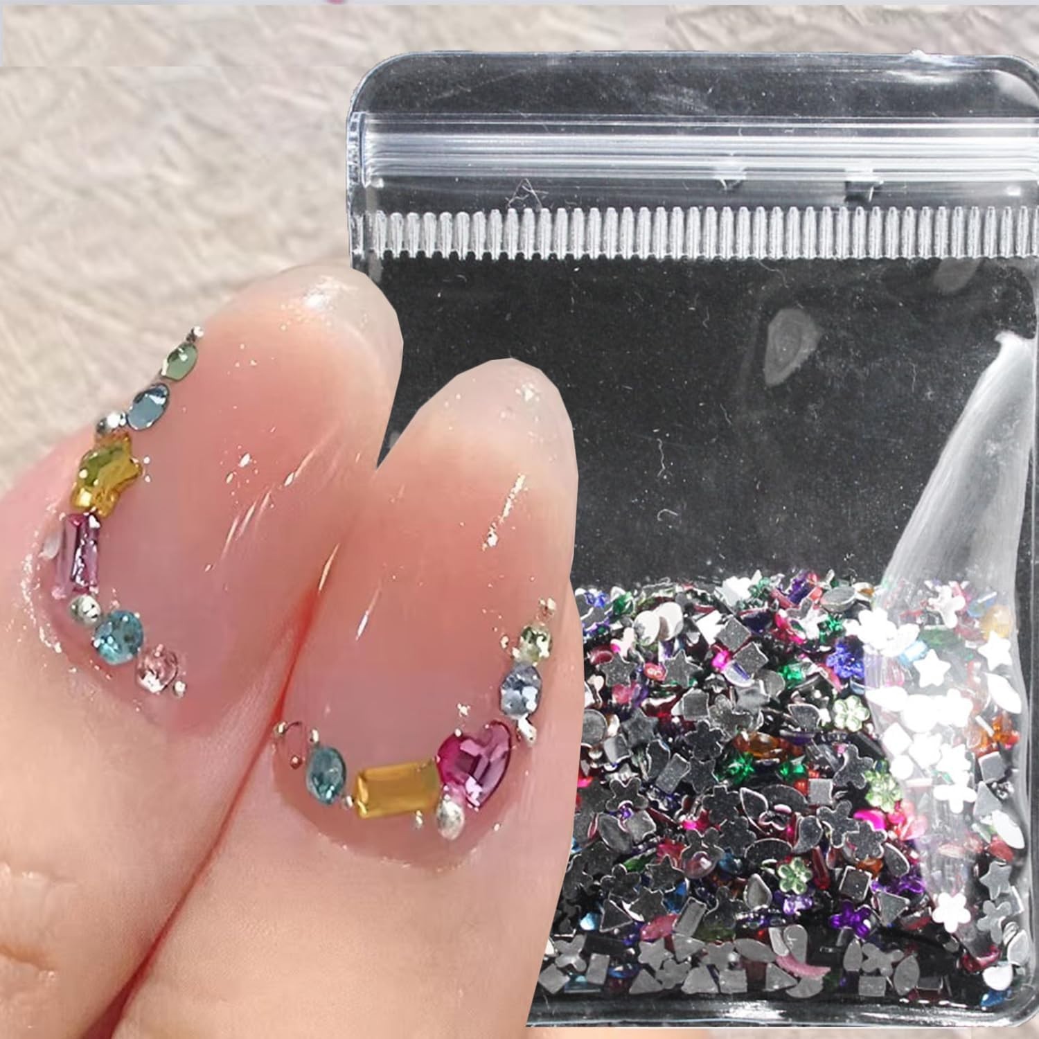 2000 Pcs Mini Rhinestones Nail Art Charms Stars Hearts Flowers Colorful