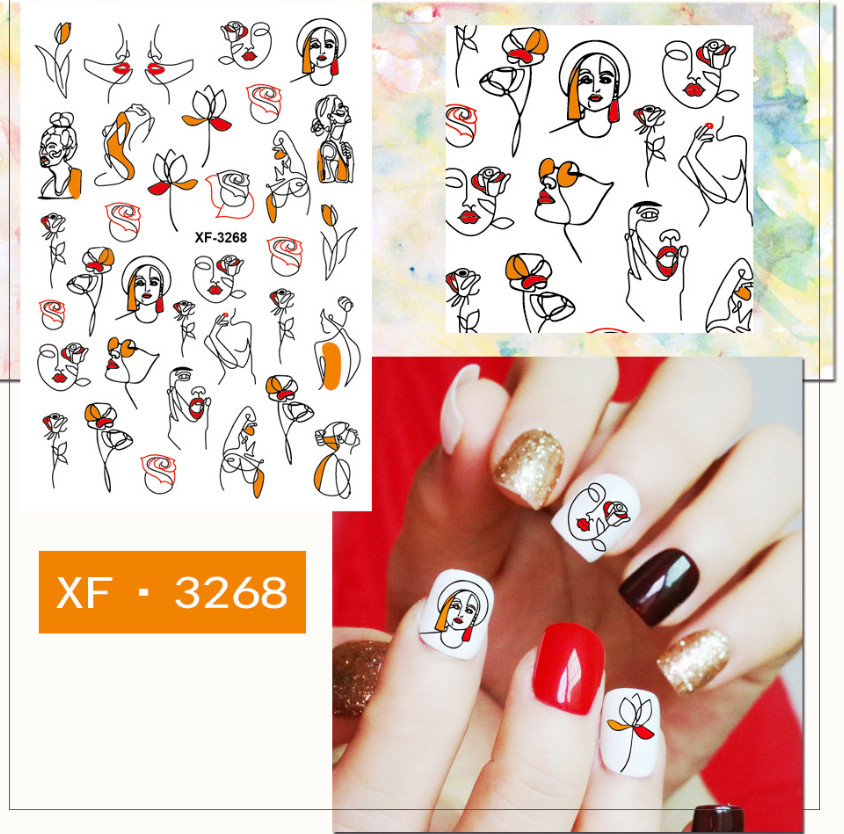 Nail Art 3D Stickers SEX ABSTRACT GIRL Silhouette Contour Face Rose XF3268 NH15
