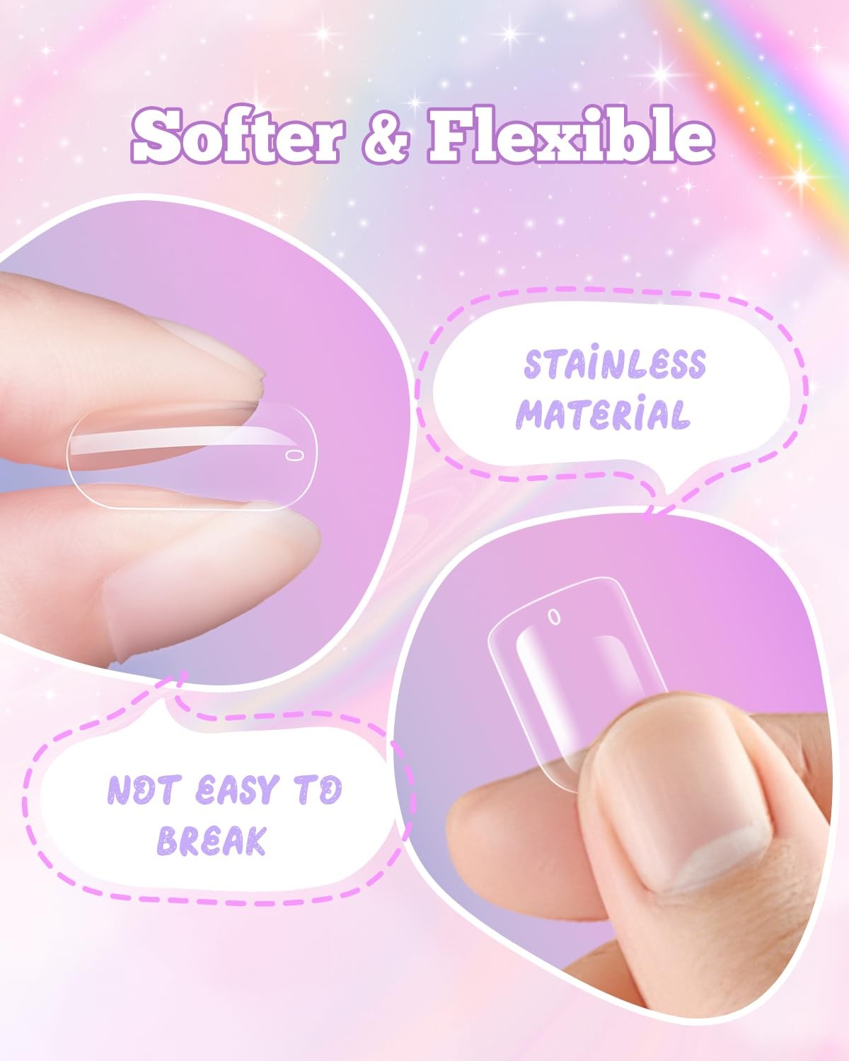 krofaue Nail Tips – Children Square Clear Press On Nails