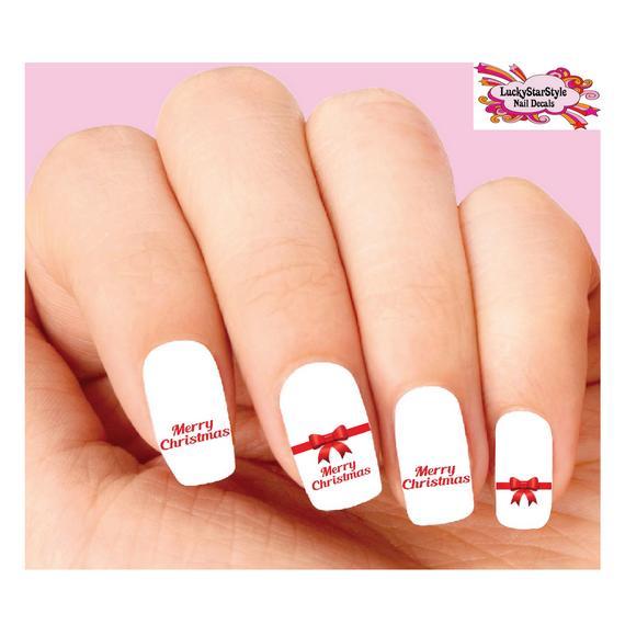 Waterslide Holiday Nail Decals Set of 20 – Merry Christmas Red Bow Assorted