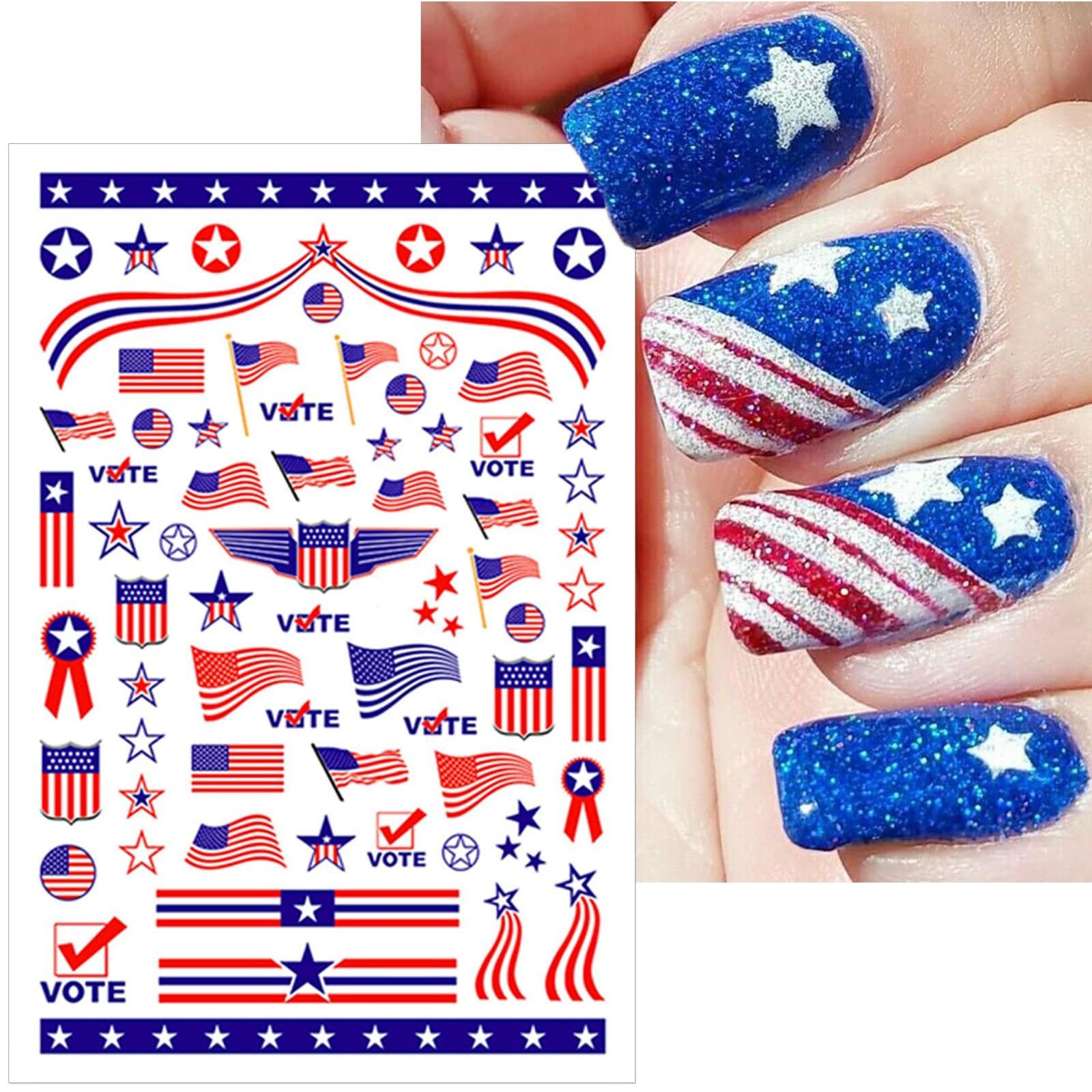 8 Sheets 4th of July Nail Stickers, Independence Day Patriotic Nail Decals