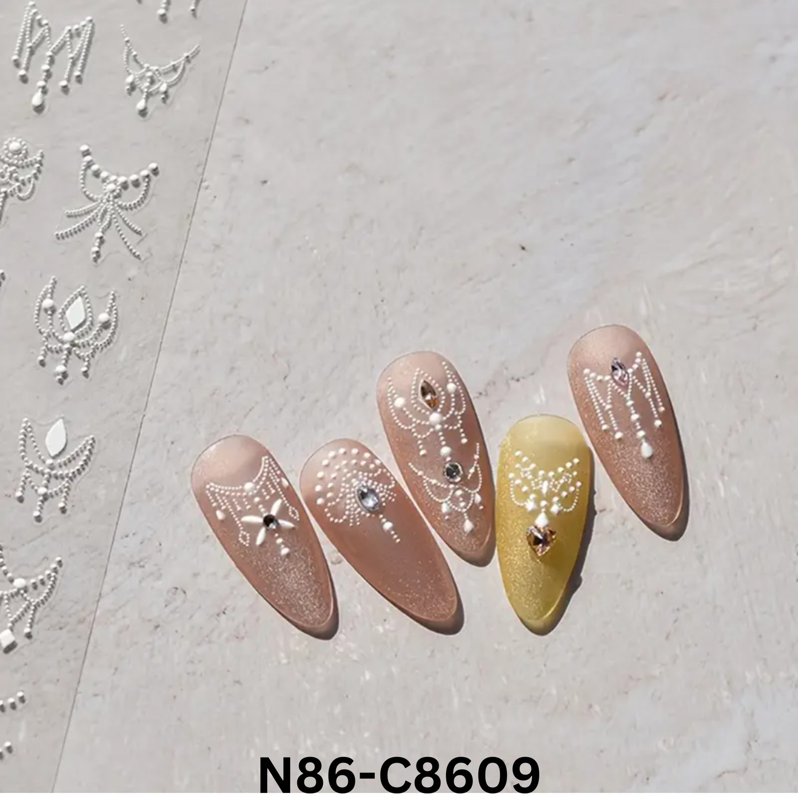 3D Chain Nail Art Stickers – Black, White, Gold, Silver Jewelry Design
