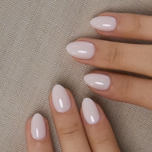 Extra Short Oval Press On Nails – Milky White – B5 – Nude Harmony