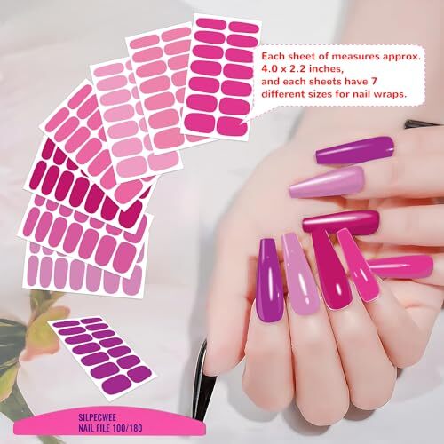 12 Sheets Pink Nail Stickers Full Nail Wraps Bright Solid Color Gel Nail