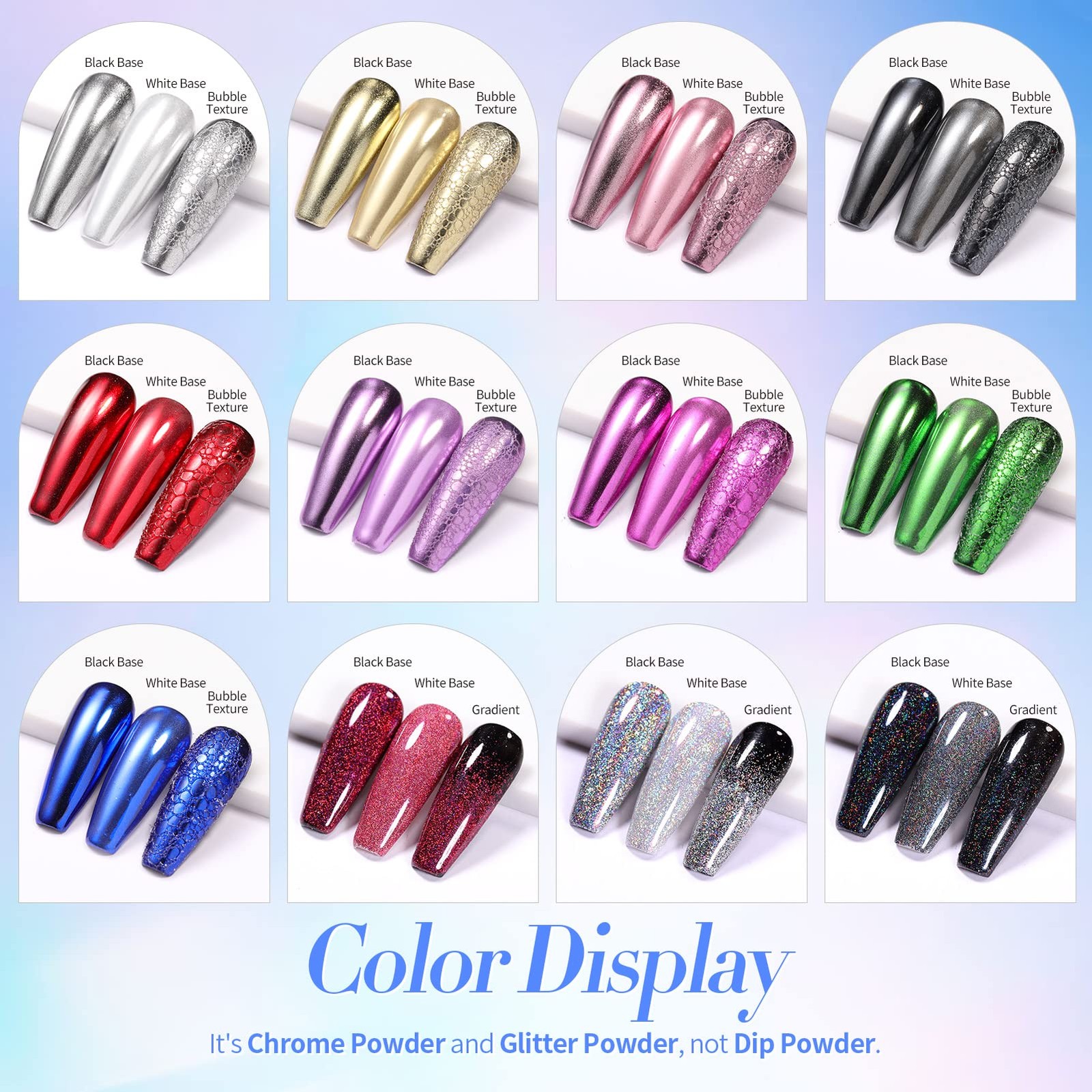 Mirror Chrome Nail Powder Set 12 Colors Metallic Mirror Effect Nail Powder Ho…