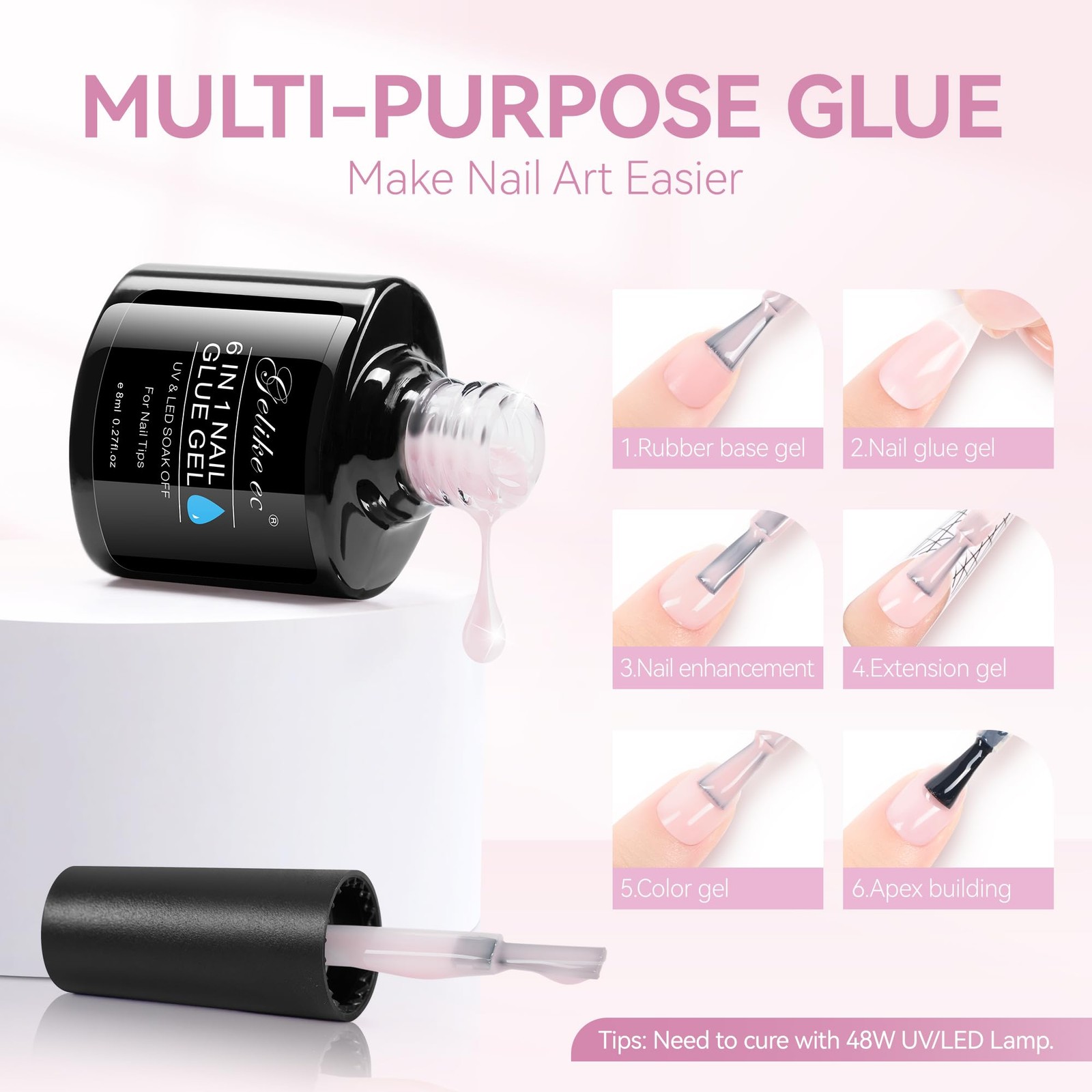 6-in-1 Jelly Nail Builder Gel: Sheer Baby Pink UV Rubber Base Gel for Apex Bu…