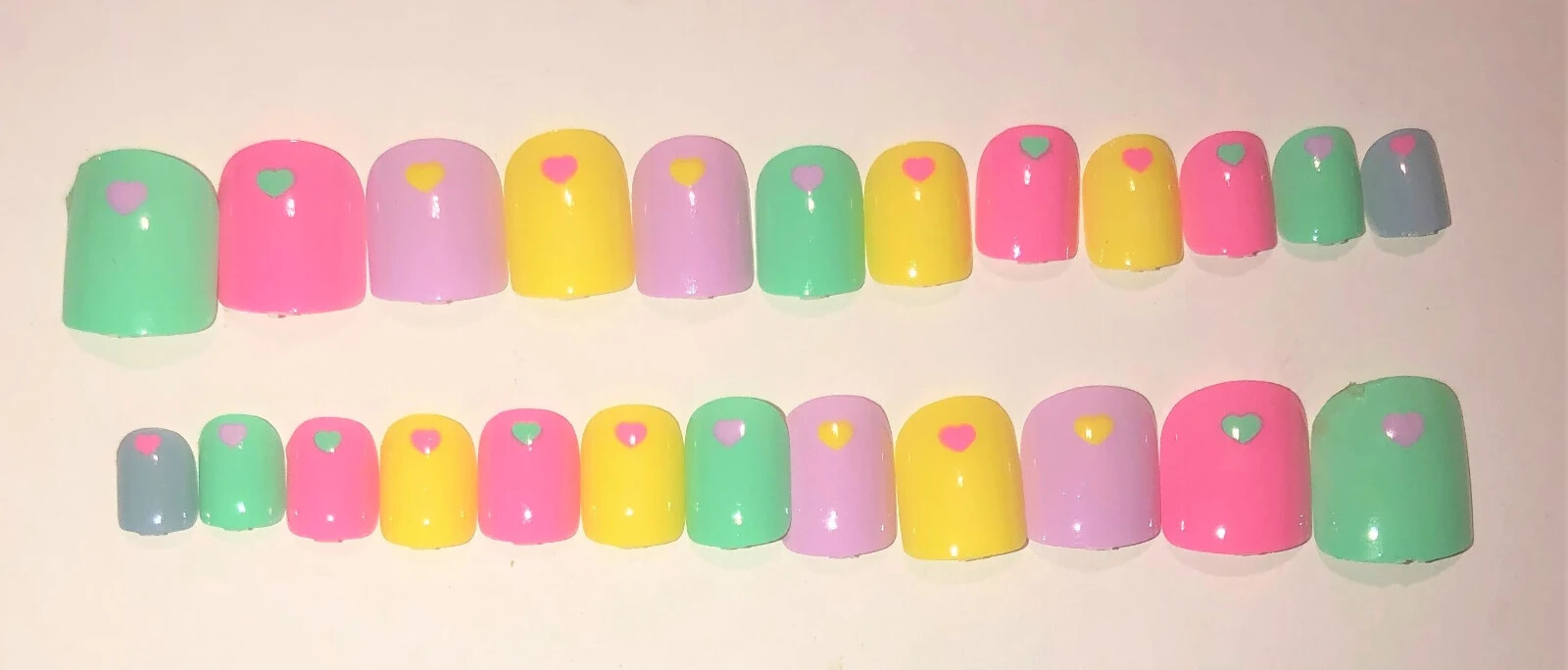 Multi Colour with Hearts – Mix and Match Kids Press-On Nail Set (24 Nails)