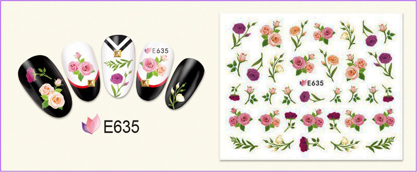 Nail Art 3D Decal Stickers beautiful red pink white roses E635