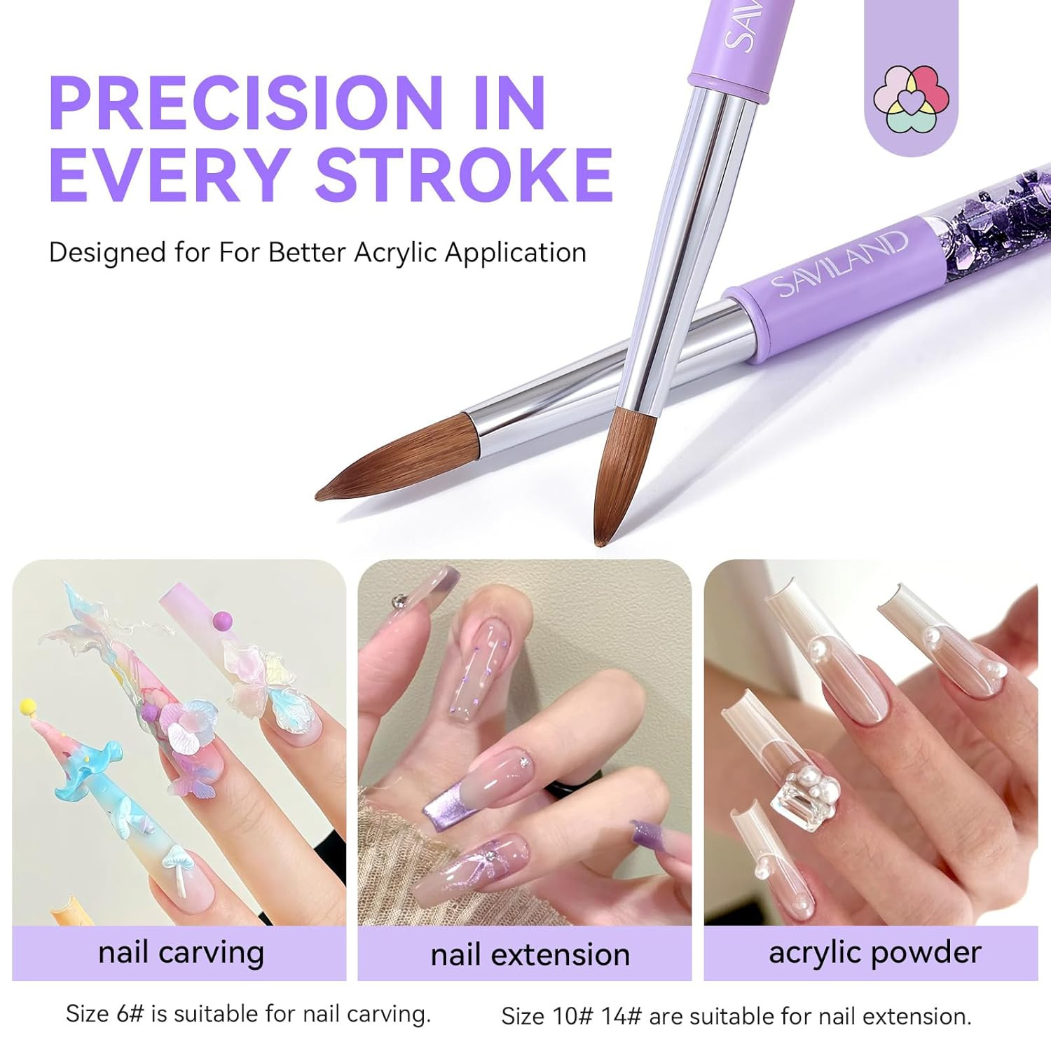Kolinsky Acrylic Nail Brush Set: Size 6,10,14 Professional Nail Brushes Cleaner
