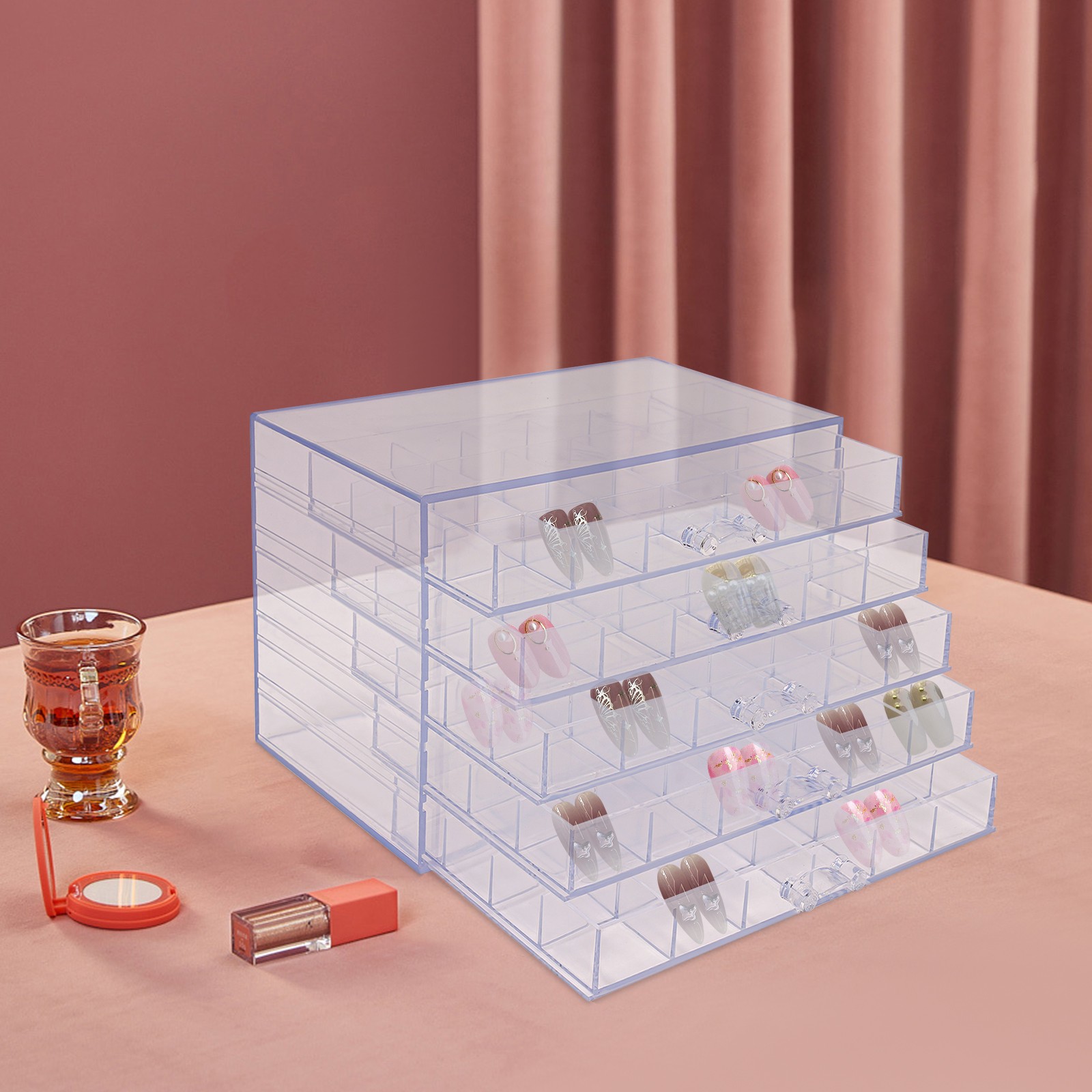 5 Layers 120 Grids Nail Art Supplies Display Case Organizer Nail Art Storage Box