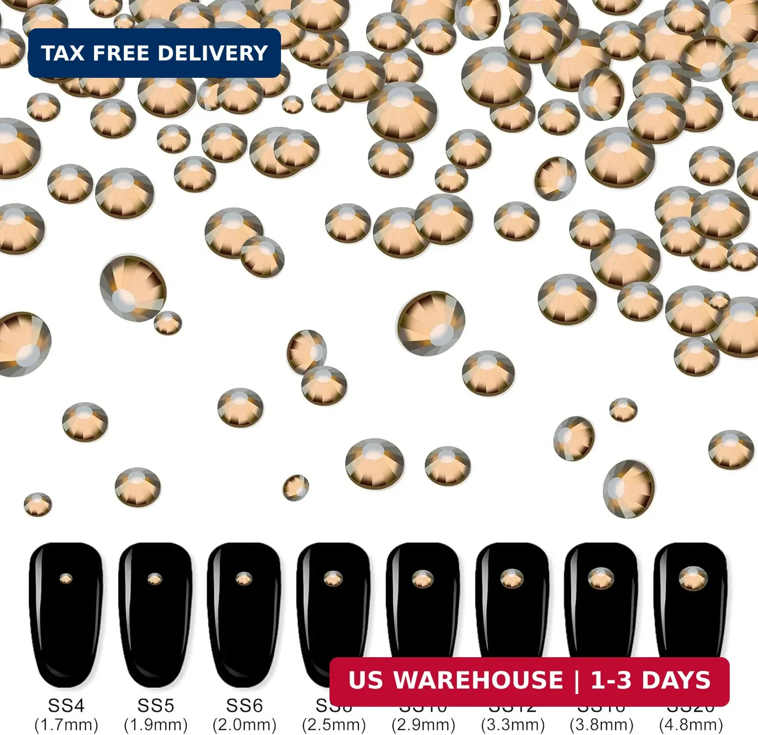 Nail Rhinestones Set, Multi Shapes Champagne Gold Rhinestones for Nails, Mixed S