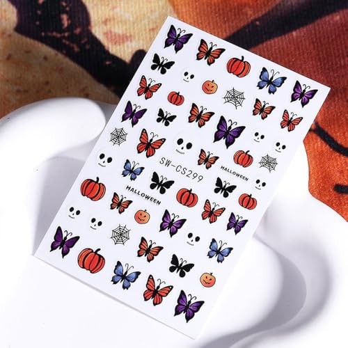 Halloween Nail Stickers 3D Self-Adhesive Nail Art – 3PCS Skull Bat Spider White