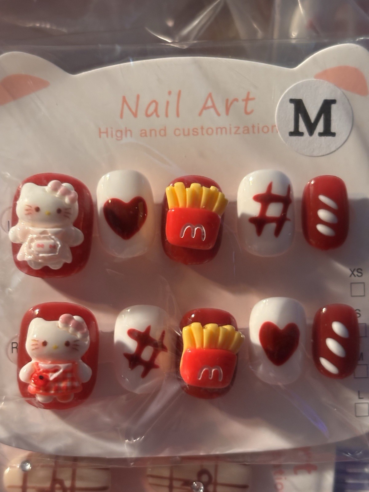8 Multicolor 3D Cartoon Hello kitty Full Cover Pre-Designed Nail Art Set-medium