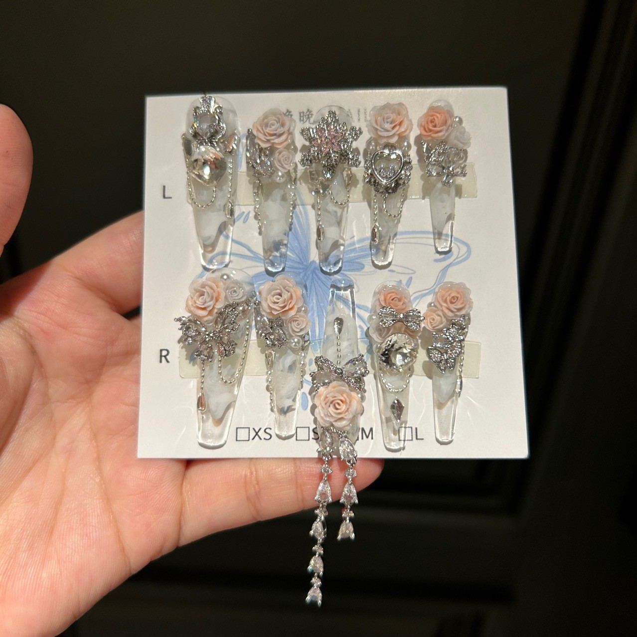 Exiled Fairy Full Zircon Snowflake Press On Nails Luxury Handmade