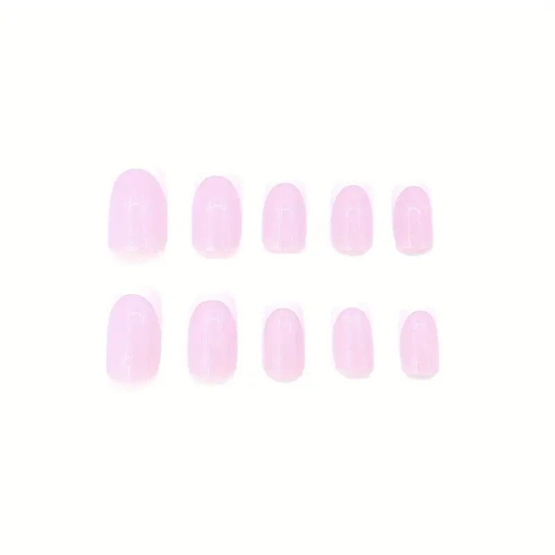 24pcs Pink Press On Nails Short Square White French Tip Women Girls