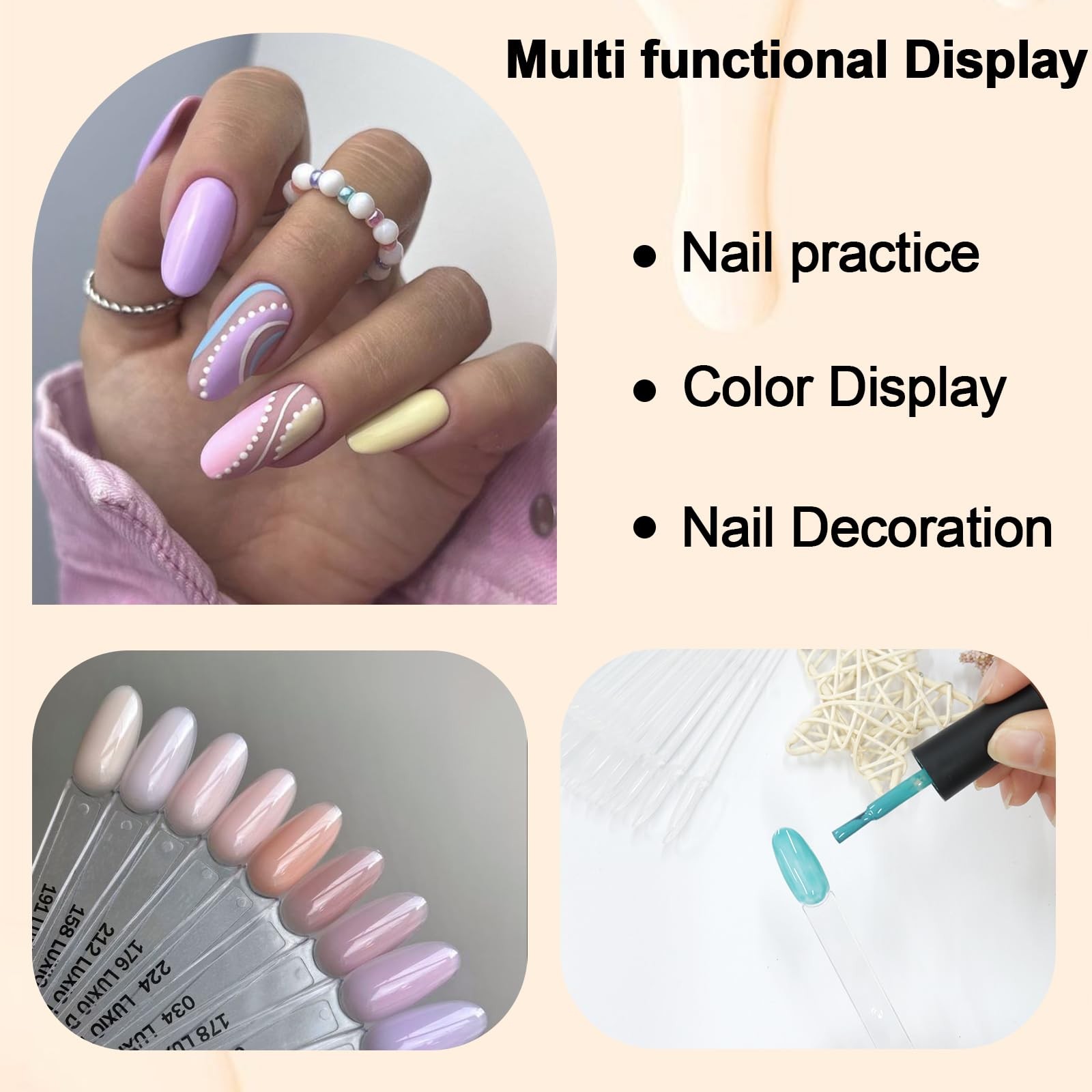 50 Pcs Oval Nail Swatch Sticks with Metal Split Ring and Numbered Tips – Clea…