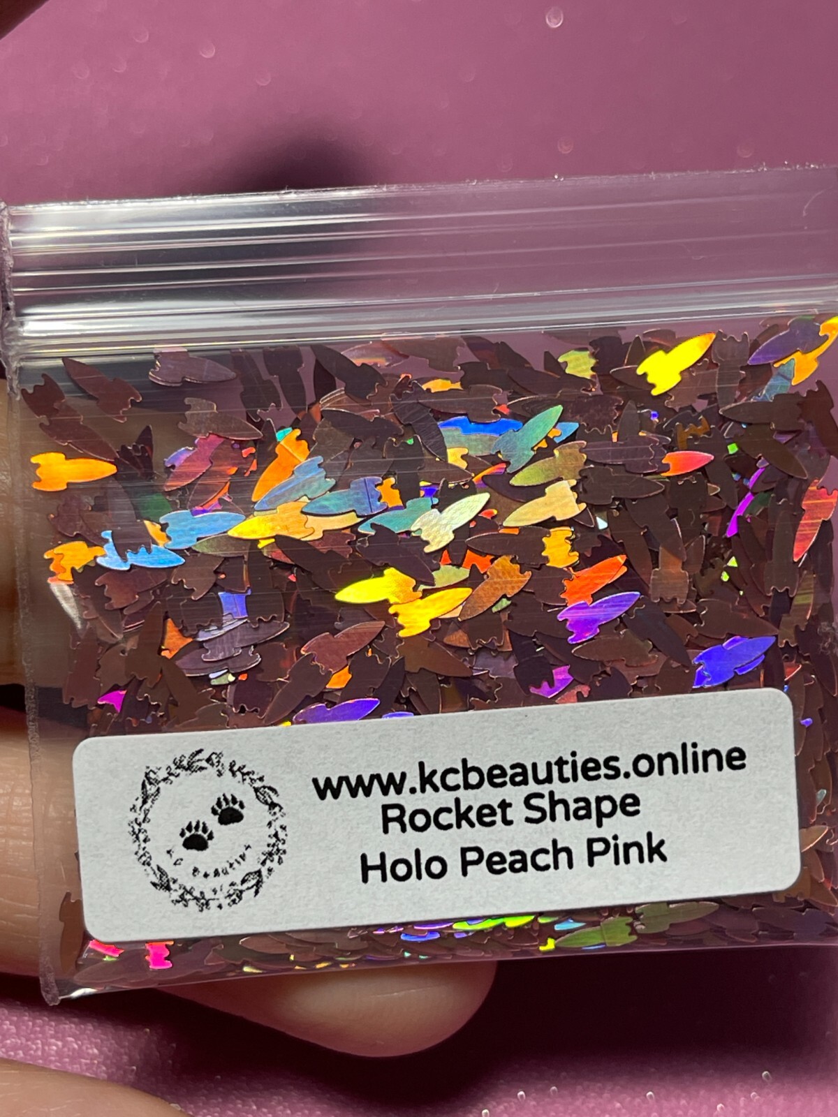 50g Solvent Resistant ROCKET shape Glitter HOLO PEACH PINK Nail ART Craft