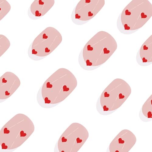 Valentine’s Day Press on Nails Almond Short Fake 1 Fl Oz (Pack of 24) Style-36