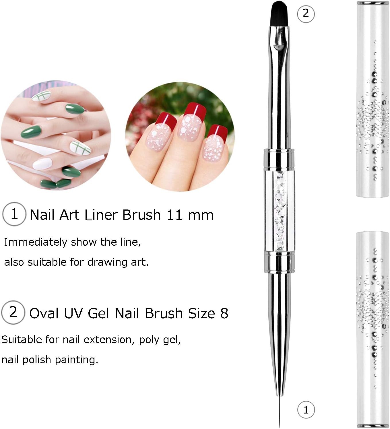 -ended UV Builder l Nail Brush Rhinestone Handle Nail Art Liner