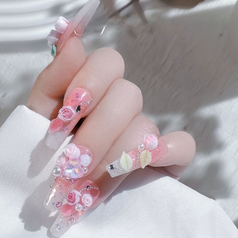 3D Flower Nails Art Charms Rose Flower Nail Charms Leaf Nail Charms for Women